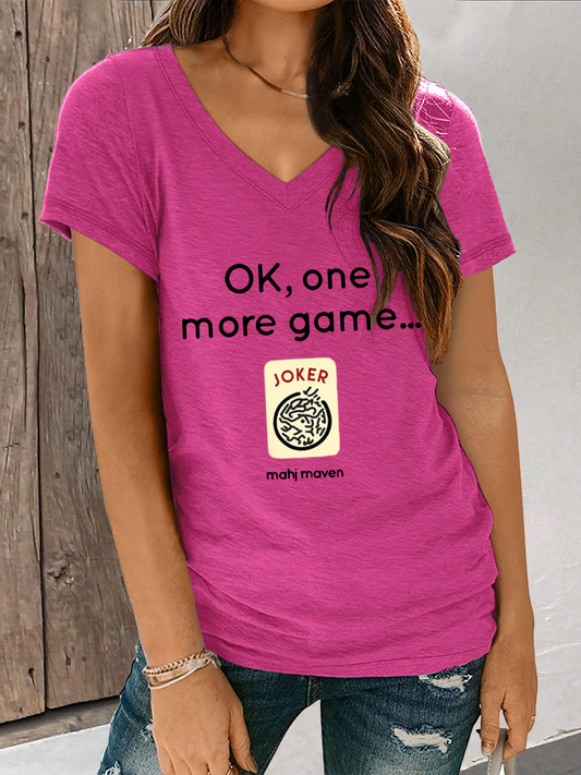 Mujer ok,one more game mahj maven camiseta con cuello en V