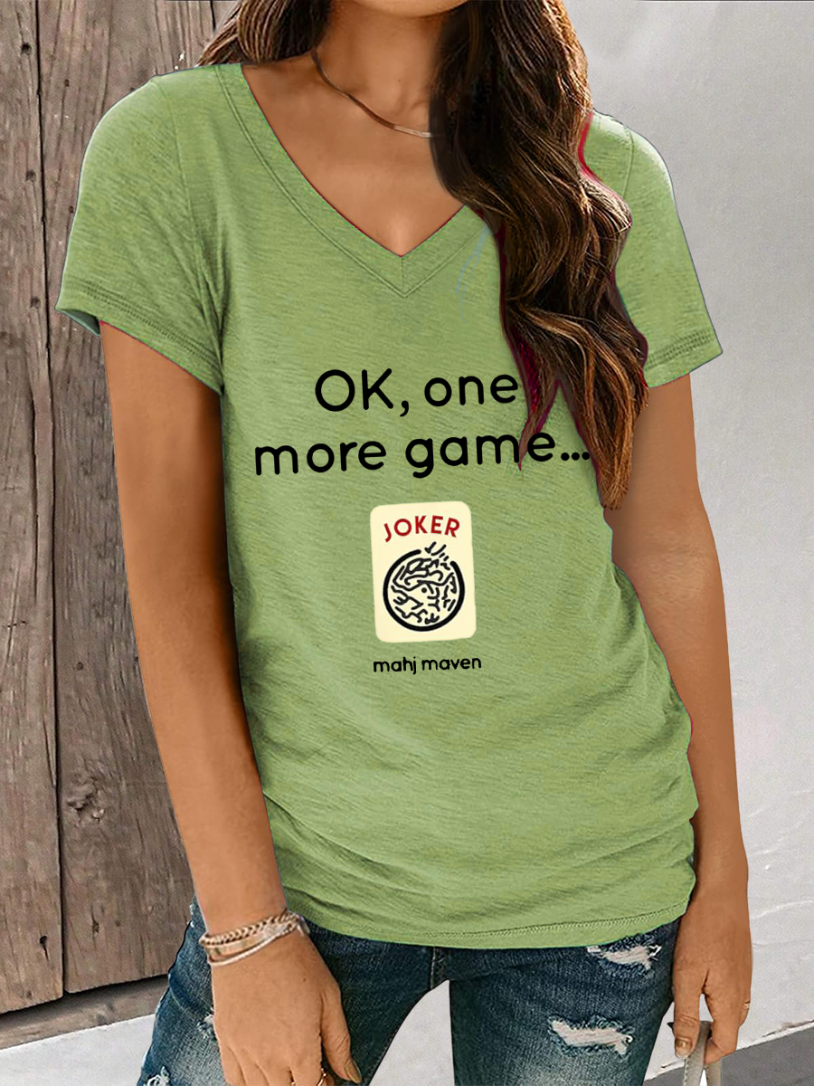 Mujer ok,one more game mahj maven camiseta con cuello en V