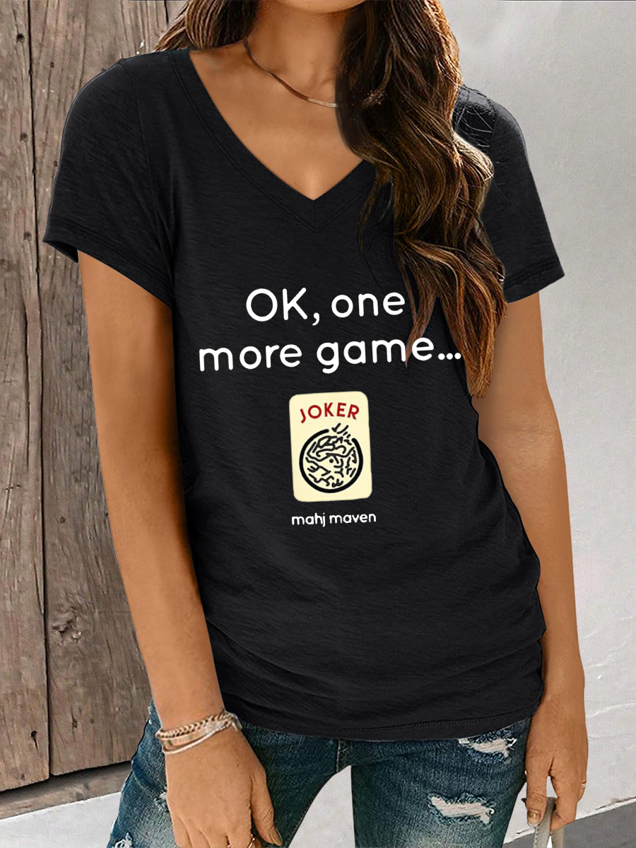 Mujer ok,one more game mahj maven camiseta con cuello en V