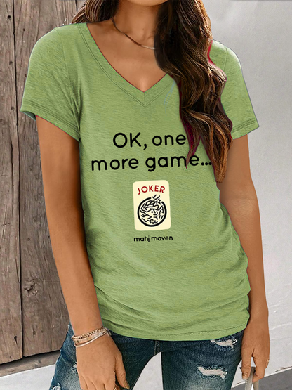 Mujer ok,one more game mahj maven camiseta con cuello en V