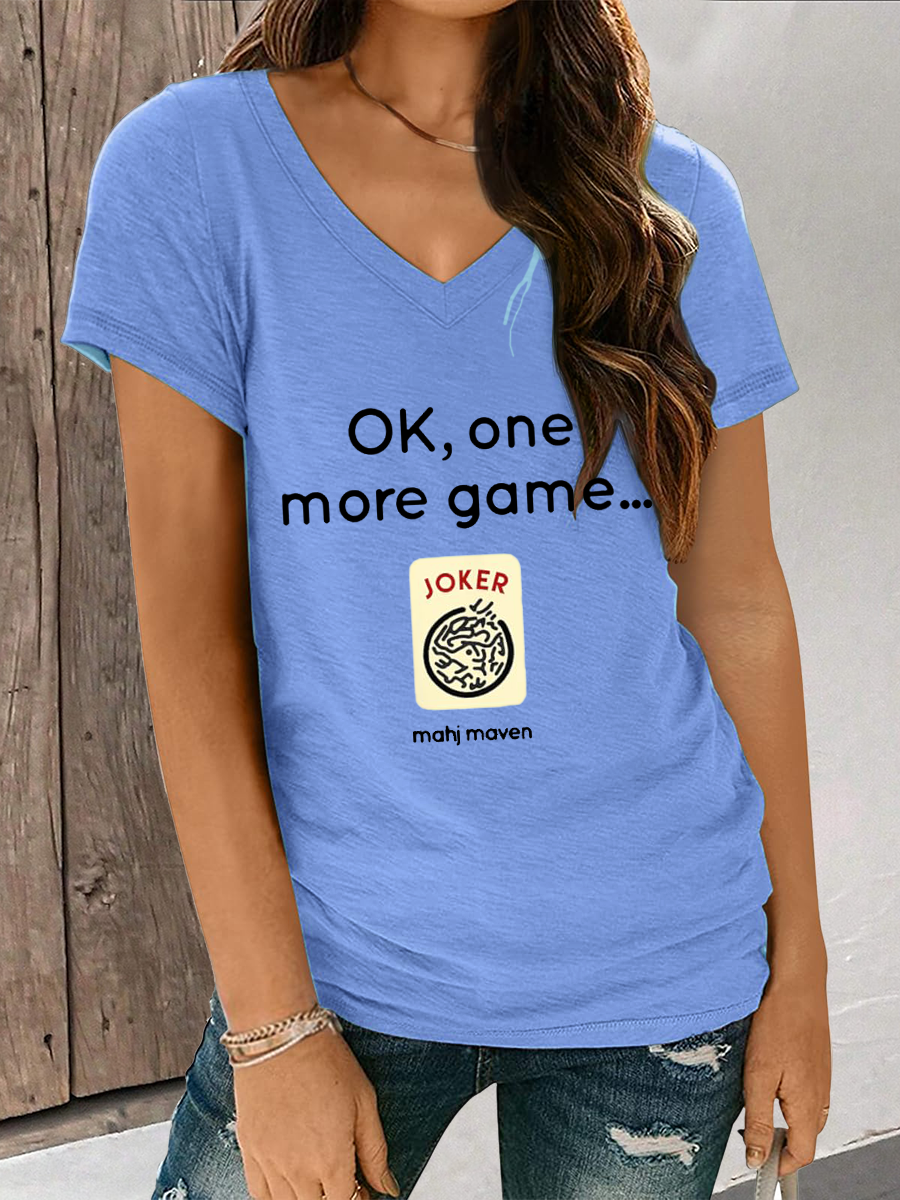 Mujer ok,one more game mahj maven camiseta con cuello en V
