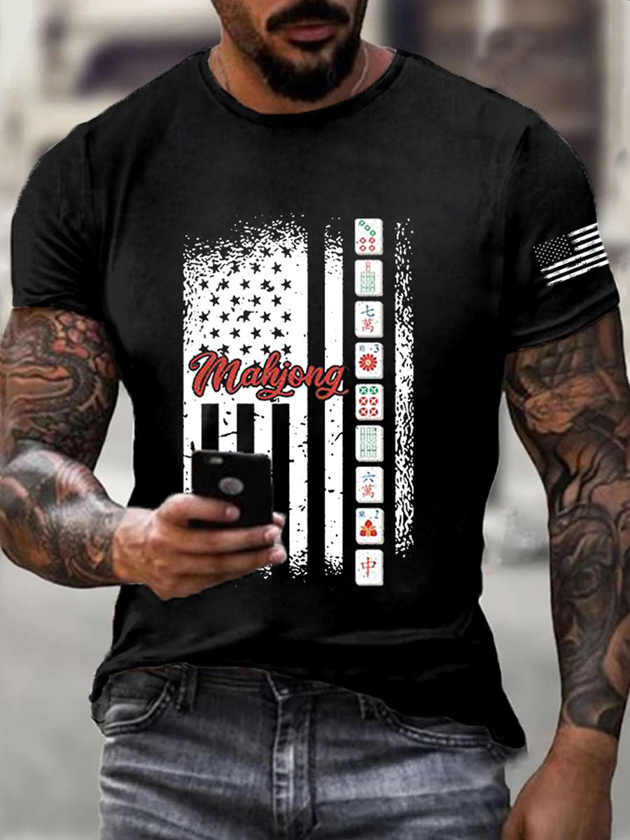 Camiseta casual impresa Mahjong divertida de los hombres