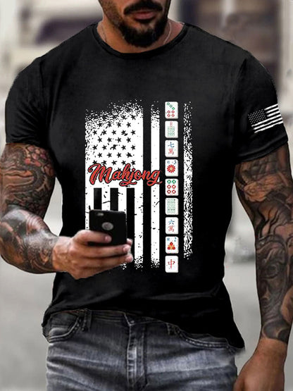 Camiseta casual impresa Mahjong divertida de los hombres