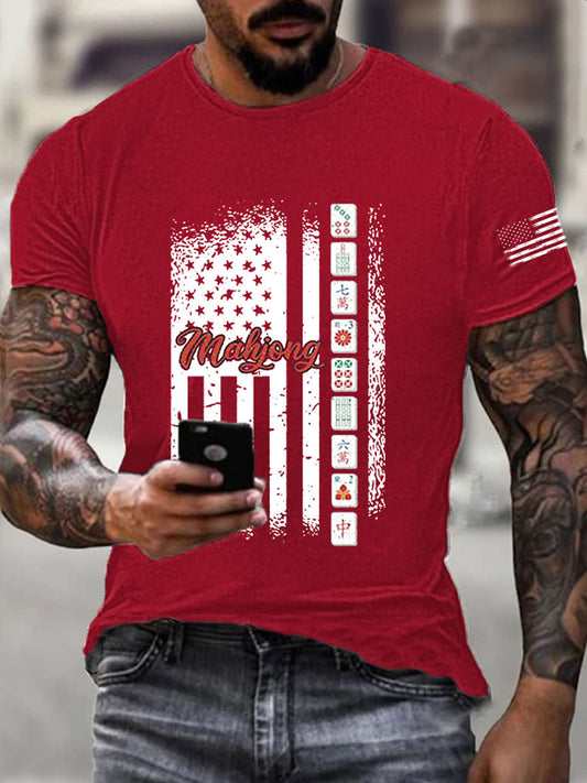 Camiseta casual impresa Mahjong divertida de los hombres
