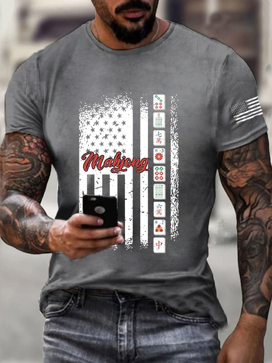 Camiseta casual impresa Mahjong divertida de los hombres