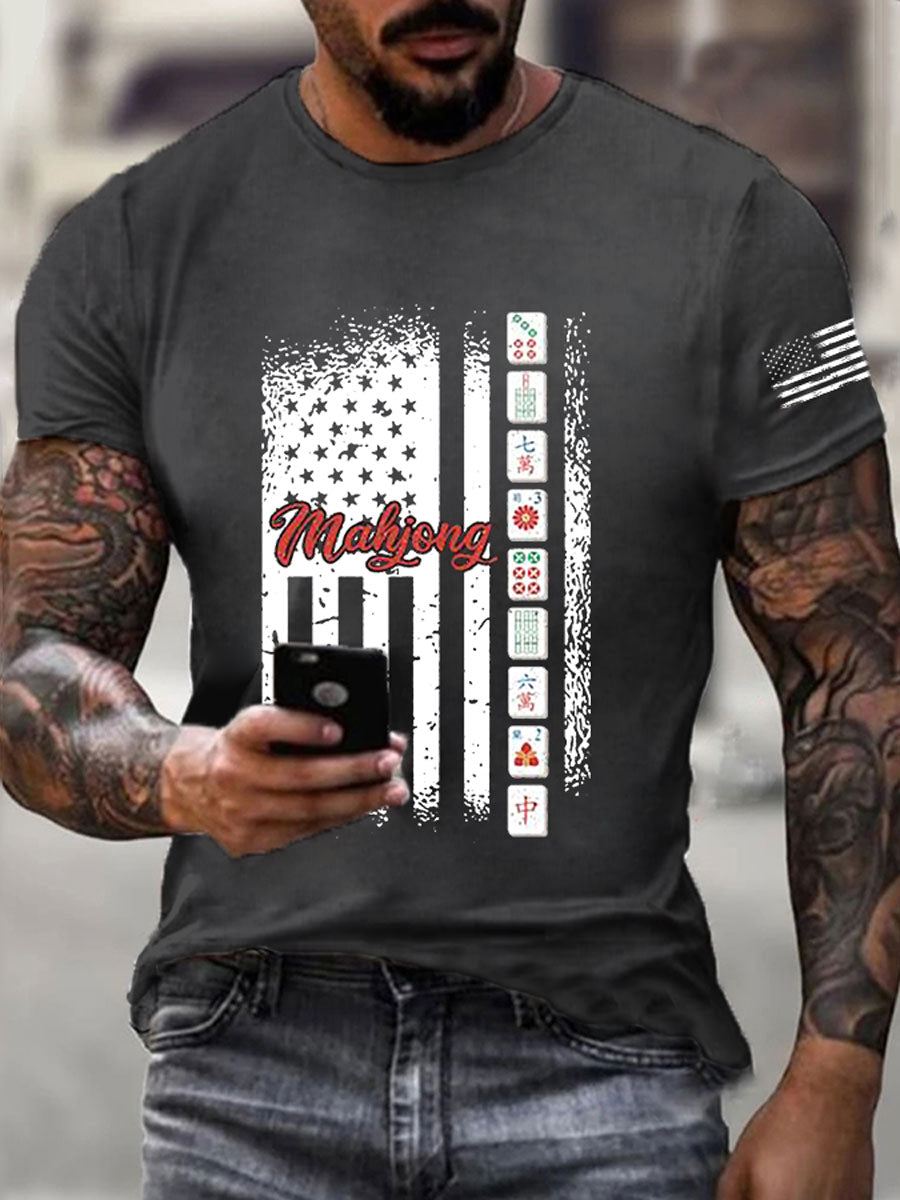 Camiseta casual impresa Mahjong divertida de los hombres