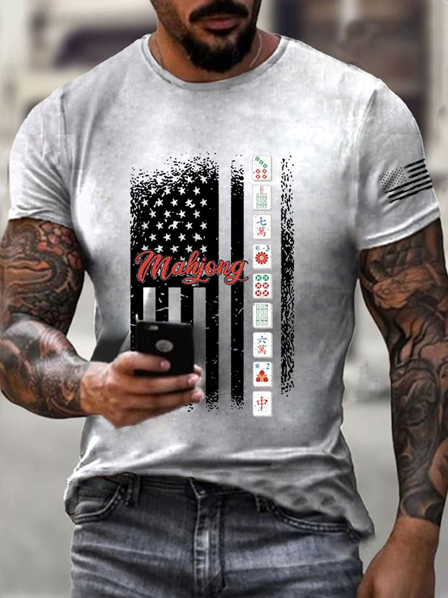 Camiseta casual impresa Mahjong divertida de los hombres