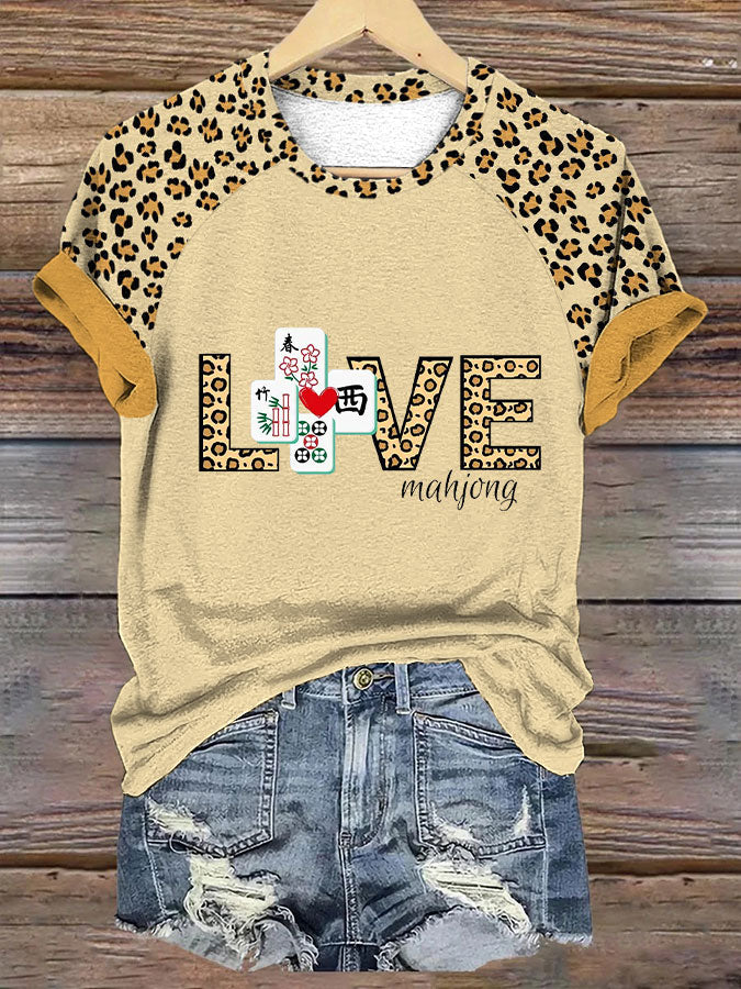 Camiseta casual de mujer con estampado de leopardo love mahjong