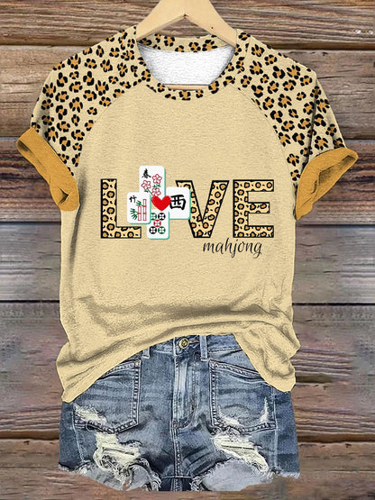 Camiseta casual de mujer con estampado de leopardo love mahjong