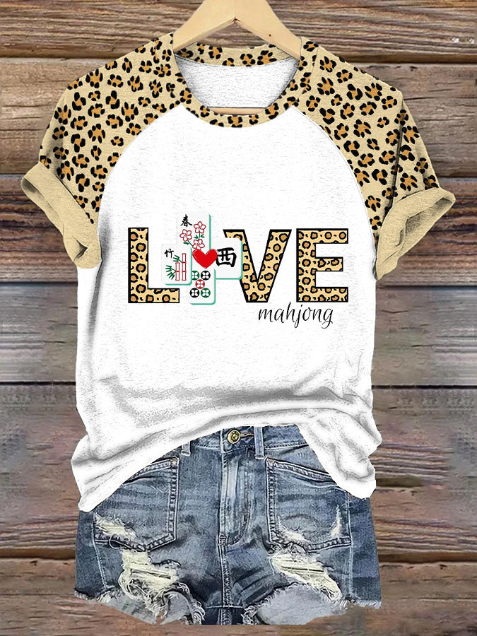 Camiseta casual de mujer con estampado de leopardo love mahjong