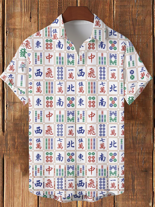 Camisa casual impresa Mahjong de los hombres