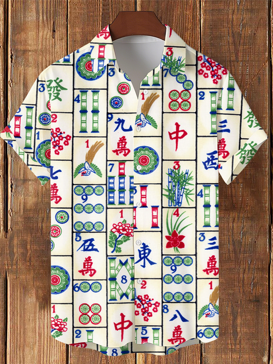 Camisa casual impresa Mahjong de los hombres
