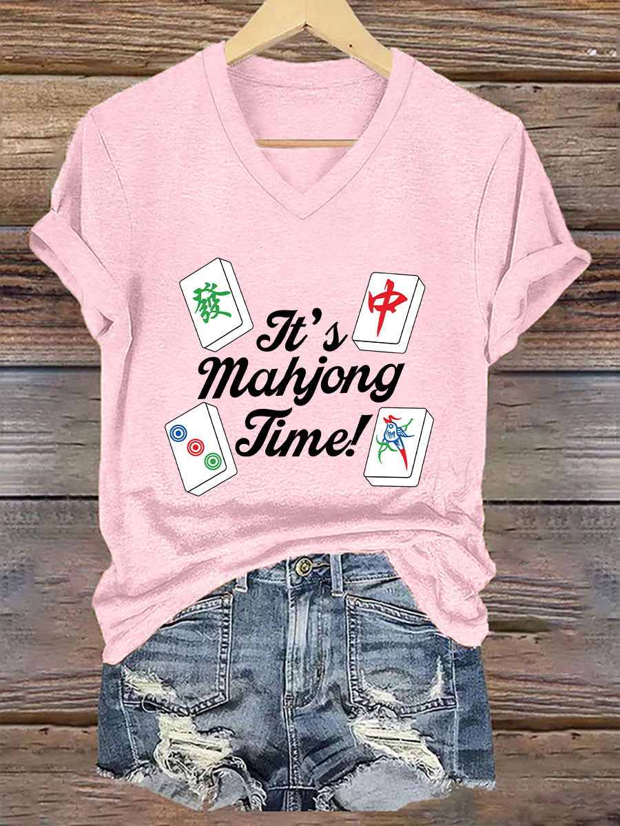 Camiseta con cuello en V It's mahjong time de mujer