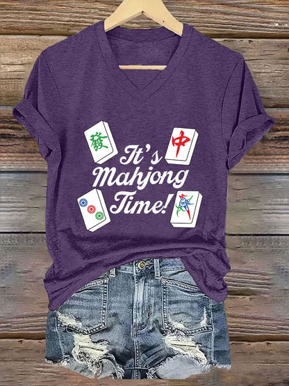 Camiseta con cuello en V It's mahjong time de mujer