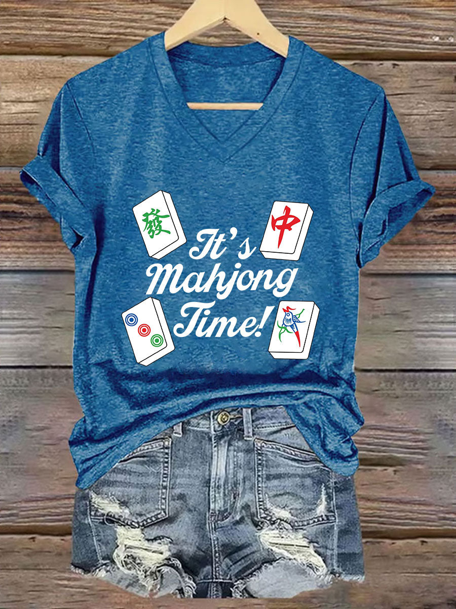 Camiseta con cuello en V It's mahjong time de mujer