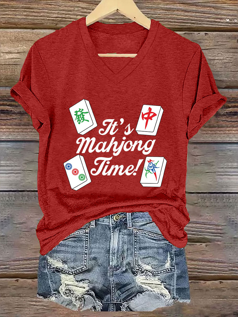 Camiseta con cuello en V It's mahjong time de mujer
