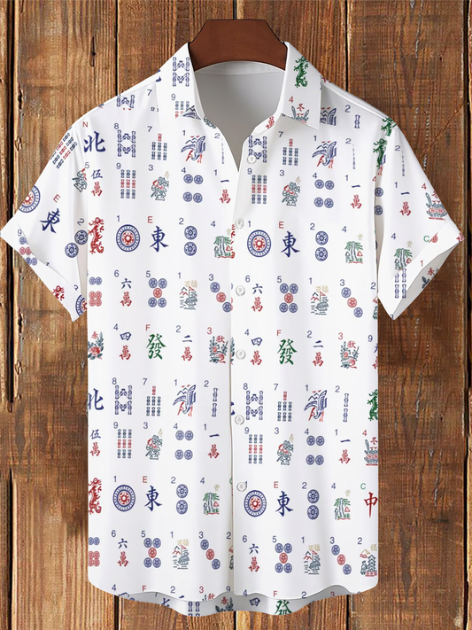 Camisa casual impresa Mahjong de los hombres