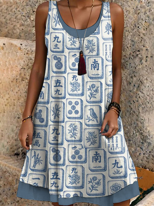 Vestido casual impreso Mahjong para mujer