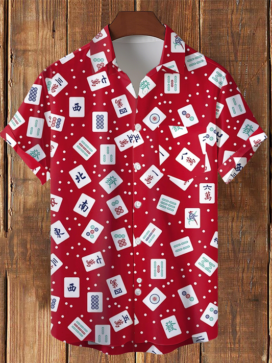 Camisa casual impresa Mahjong de los hombres