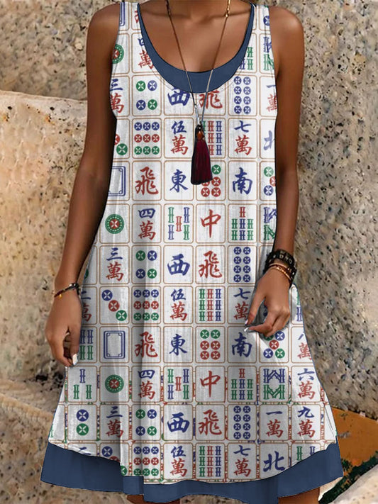 Vestido casual impreso Mahjong para mujer