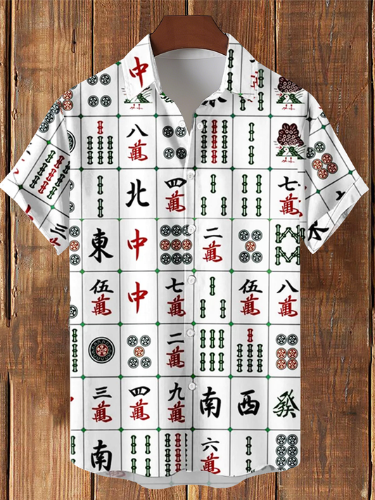 Camisa casual impresa Mahjong de los hombres