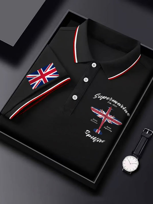 Men's Vintage Supermarine Spitfire British Flag Print Casual Top
