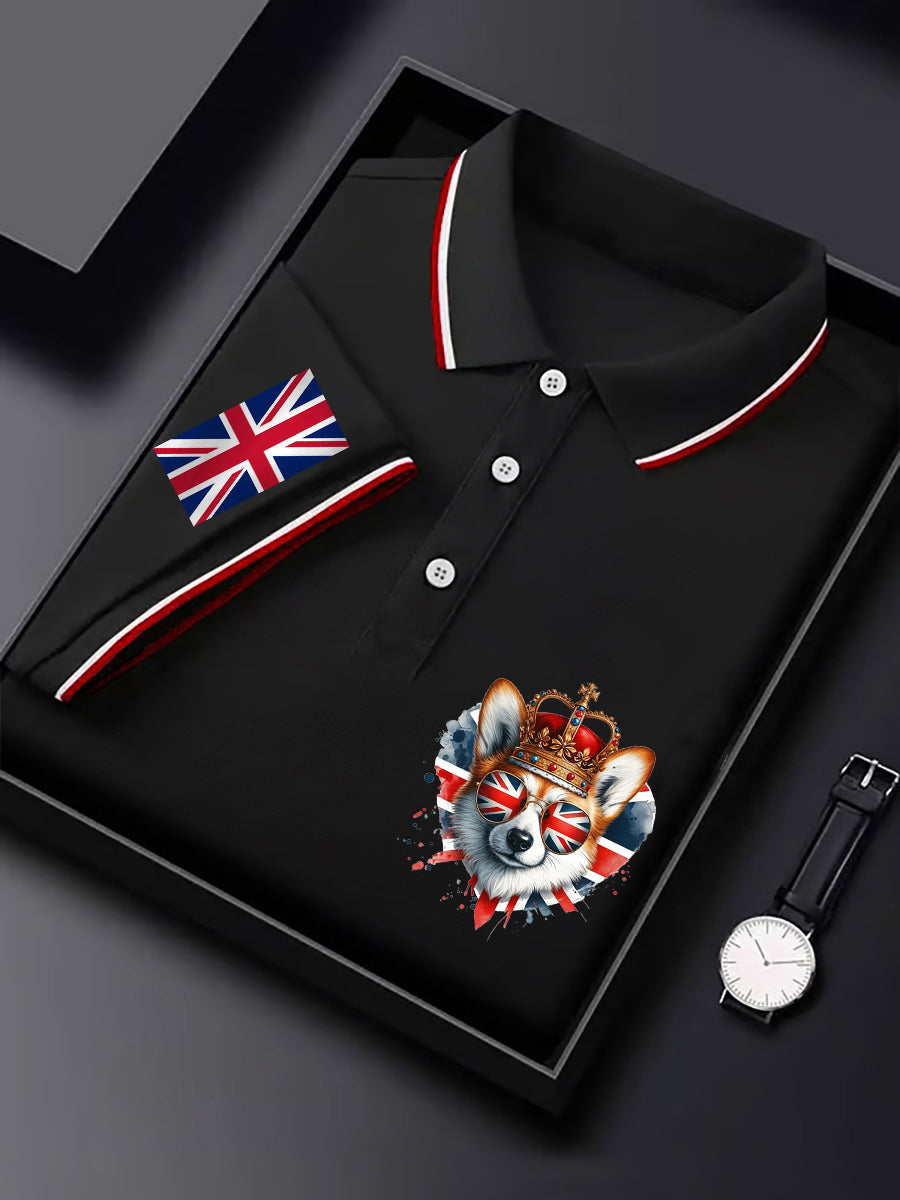 Men's  England Flag British Royal Corgi Casual Short Sleeve Top