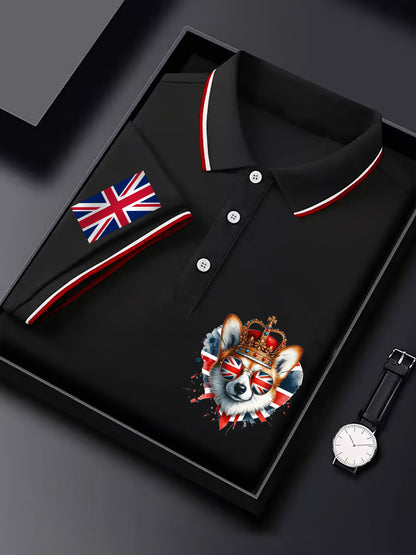 Men's  England Flag British Royal Corgi Casual Short Sleeve Top