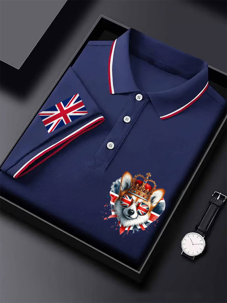 Men's  England Flag British Royal Corgi Casual Short Sleeve Top