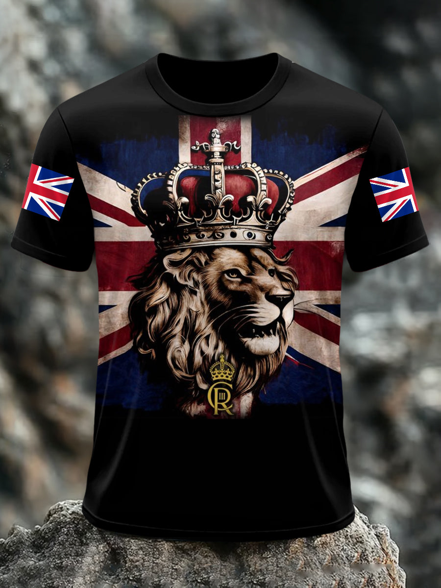 Men's Union Jack Lion Print Casual Tee