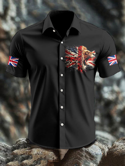 Men's UK Flag Lion Printed Shirt