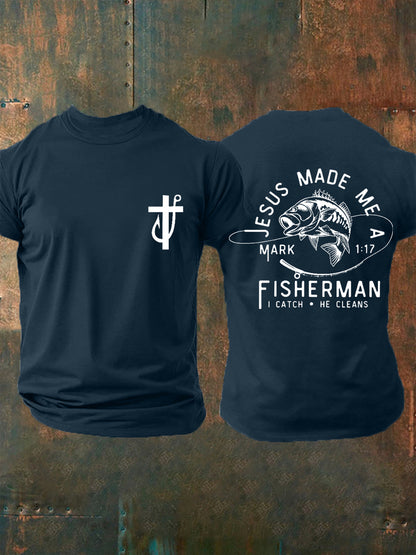 Men's Jesus Made Me A Fisherman Casual Tee