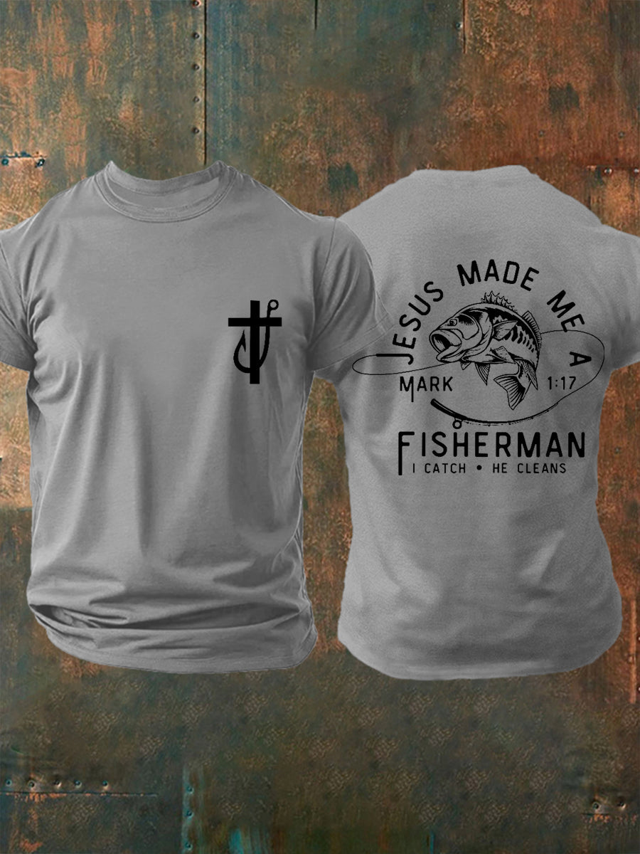Men's Jesus Made Me A Fisherman Casual Tee
