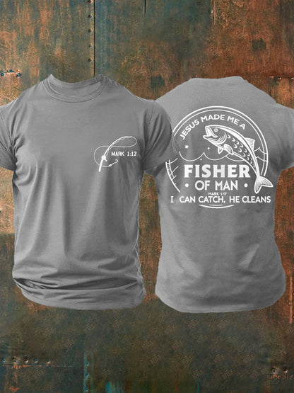 Men's Jesus Made Me A Fisherman Mark 1:17 Casual Tee