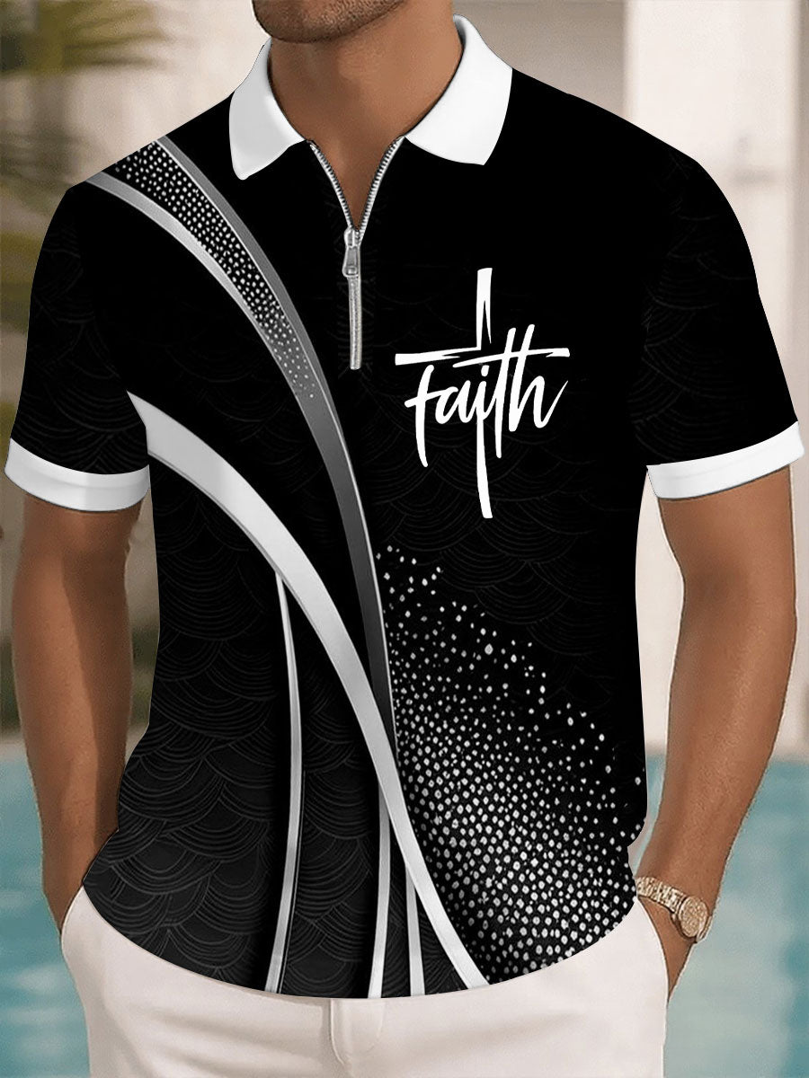 Men's Faith Cross Printed Casual Zip-Up Top