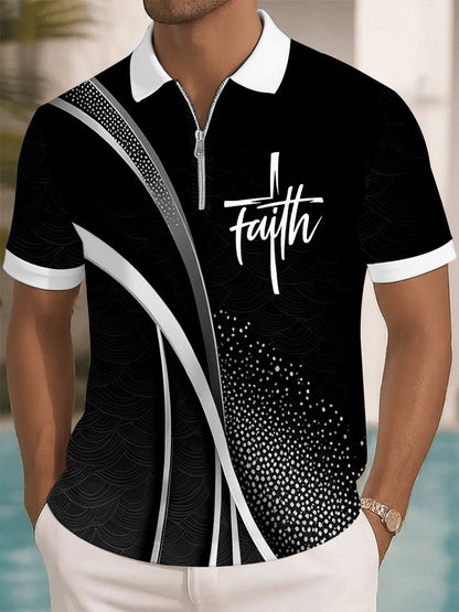 Men's Faith Cross Printed Casual Zip-Up Top