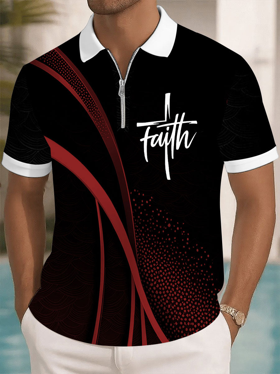 Men's Faith Cross Printed Casual Zip-Up Top