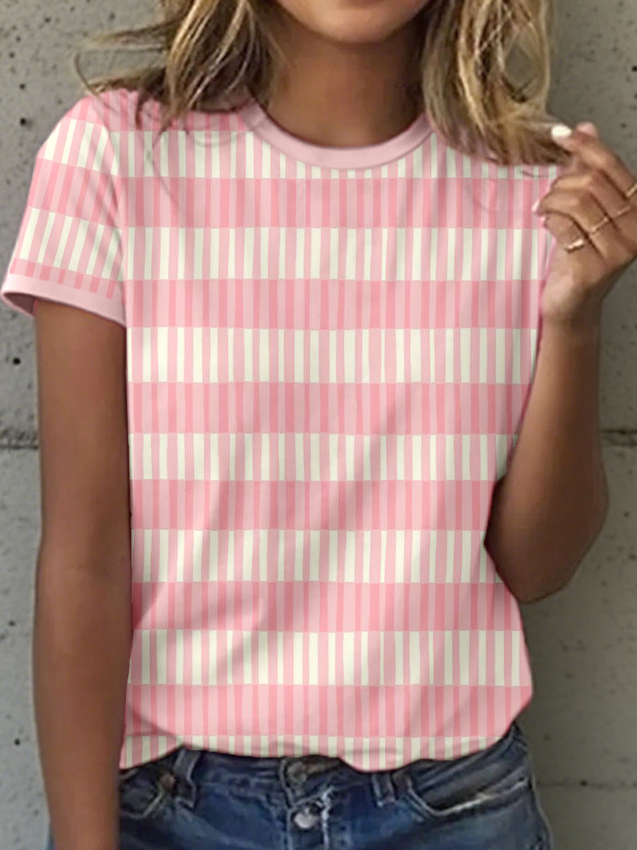 Women's Pink Striped Print T-Shirt
