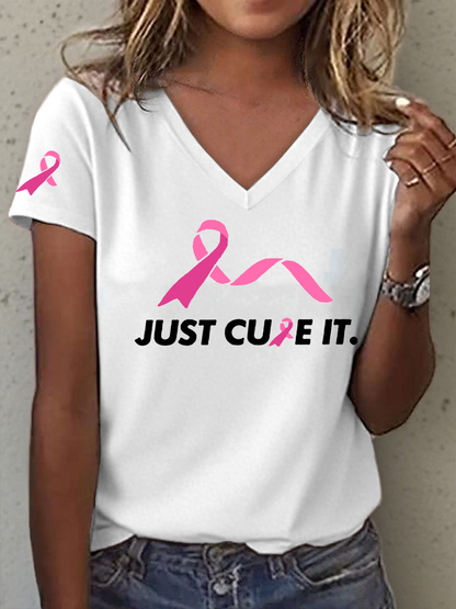 Women's Just Cure It Breast Cancer Printed T-Shirt