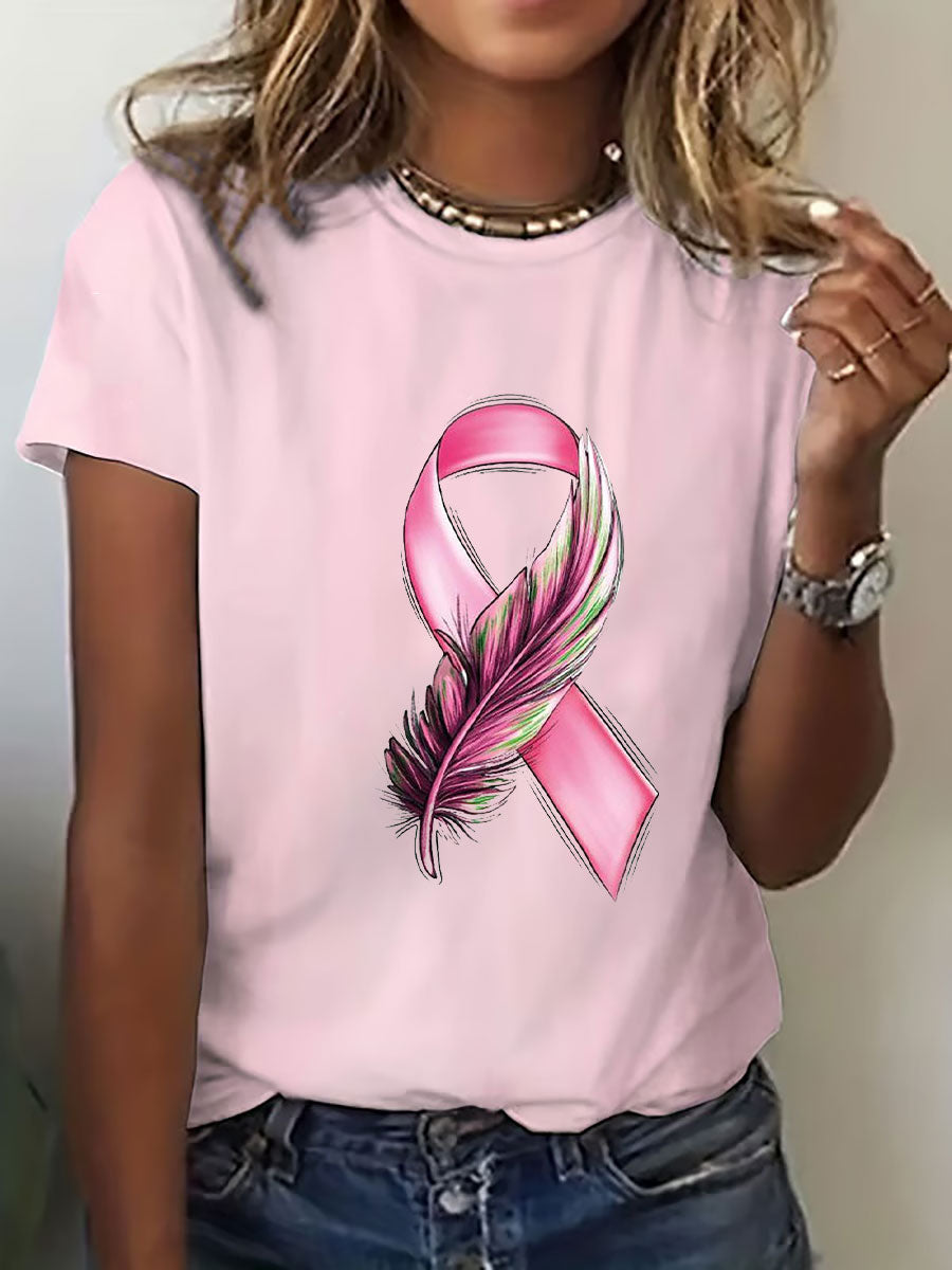 Women's Breast Cancer Awareness Pink Ribbon Print T-Shirt