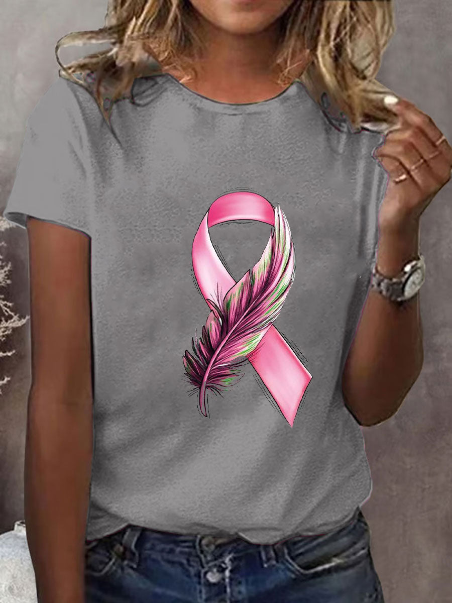 Women's Breast Cancer Awareness Pink Ribbon Print T-Shirt