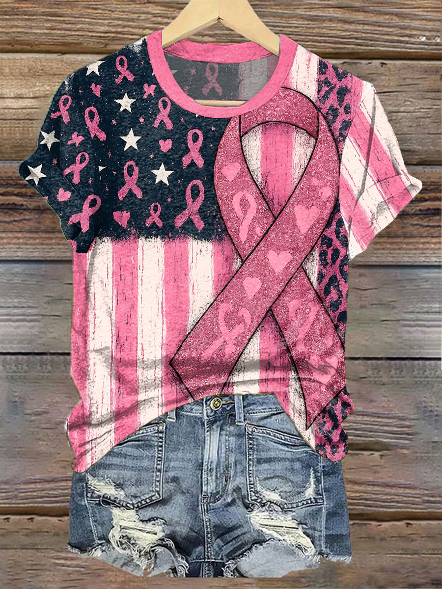 Women's Breast Cancer Awareness Pink Ribbon Flag T-Shirt