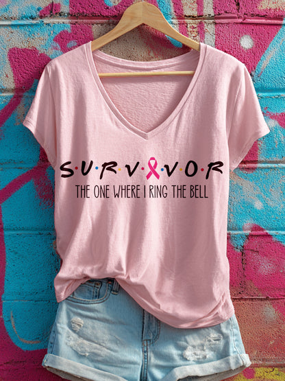Women's Survivor The One When I Ring The Bell Print V-Neck T-Shirt