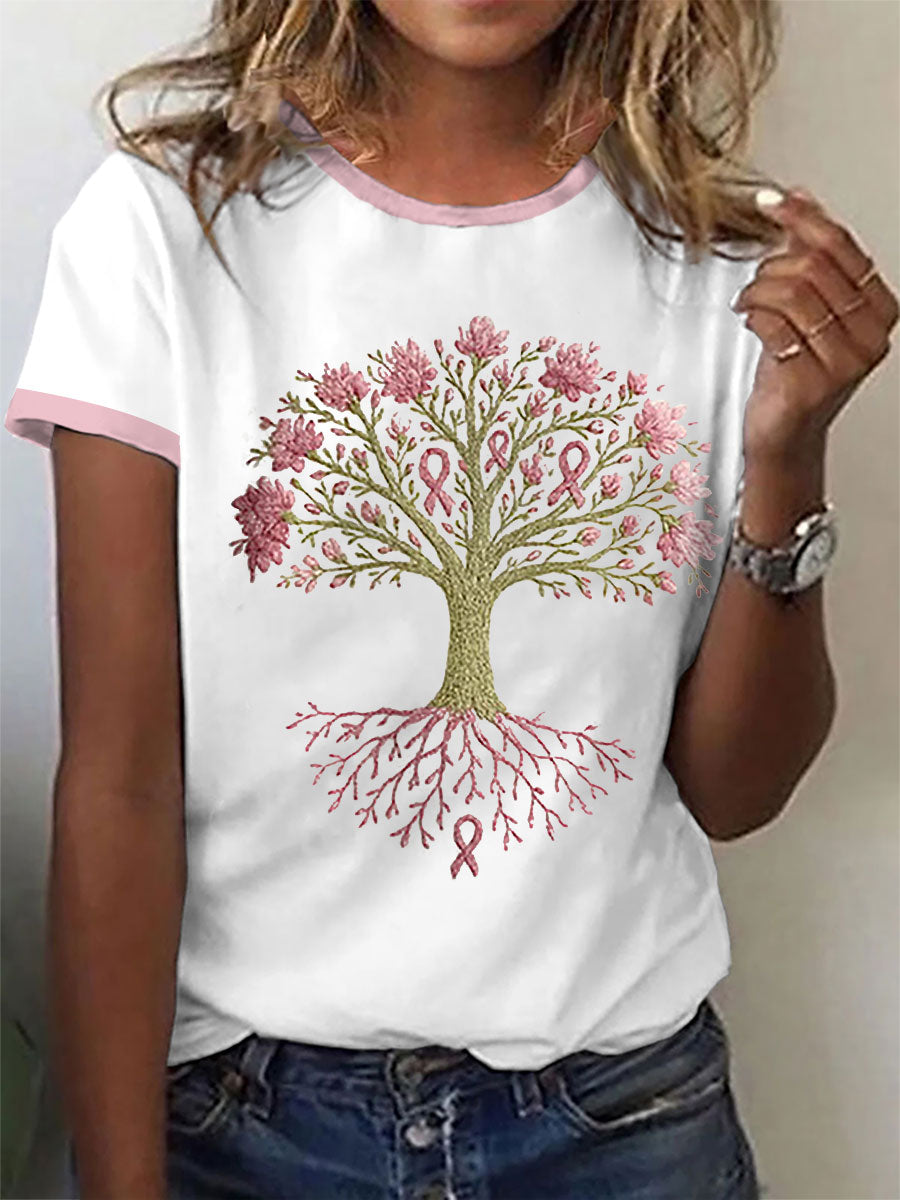 Women's Breast Cancer The Pink Ribbon Is The Tree Of Health Print T-Shirt