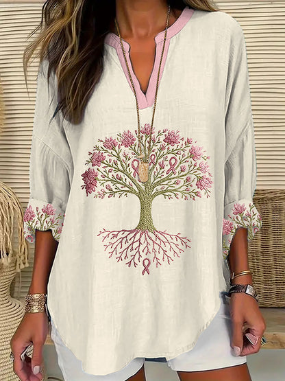 Women's Breast Cancer The Pink Ribbon Is The Tree Of Health Print T-Shirt
