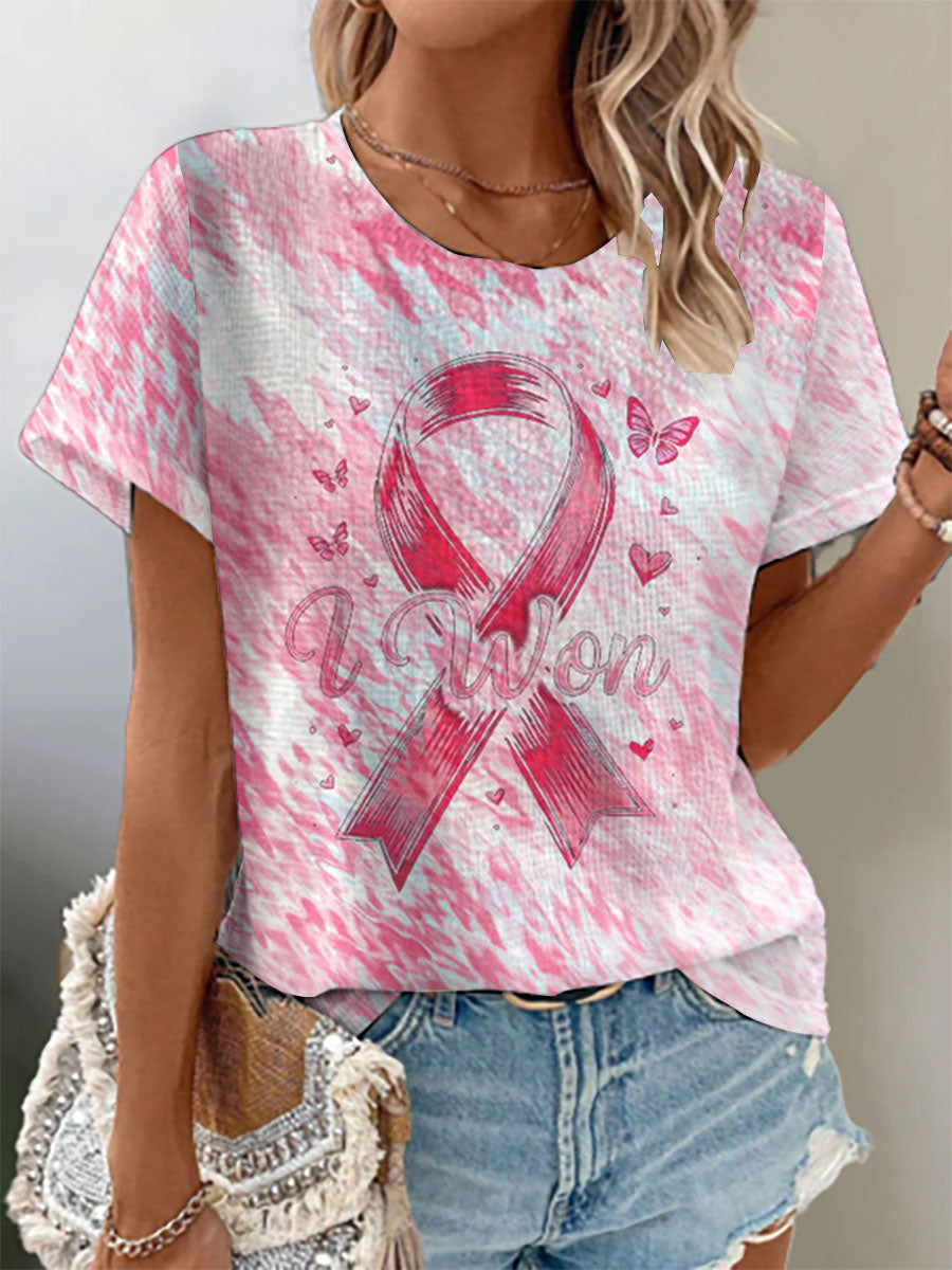 Women's Breast Cancer Awareness Waffle Print T-Shirt