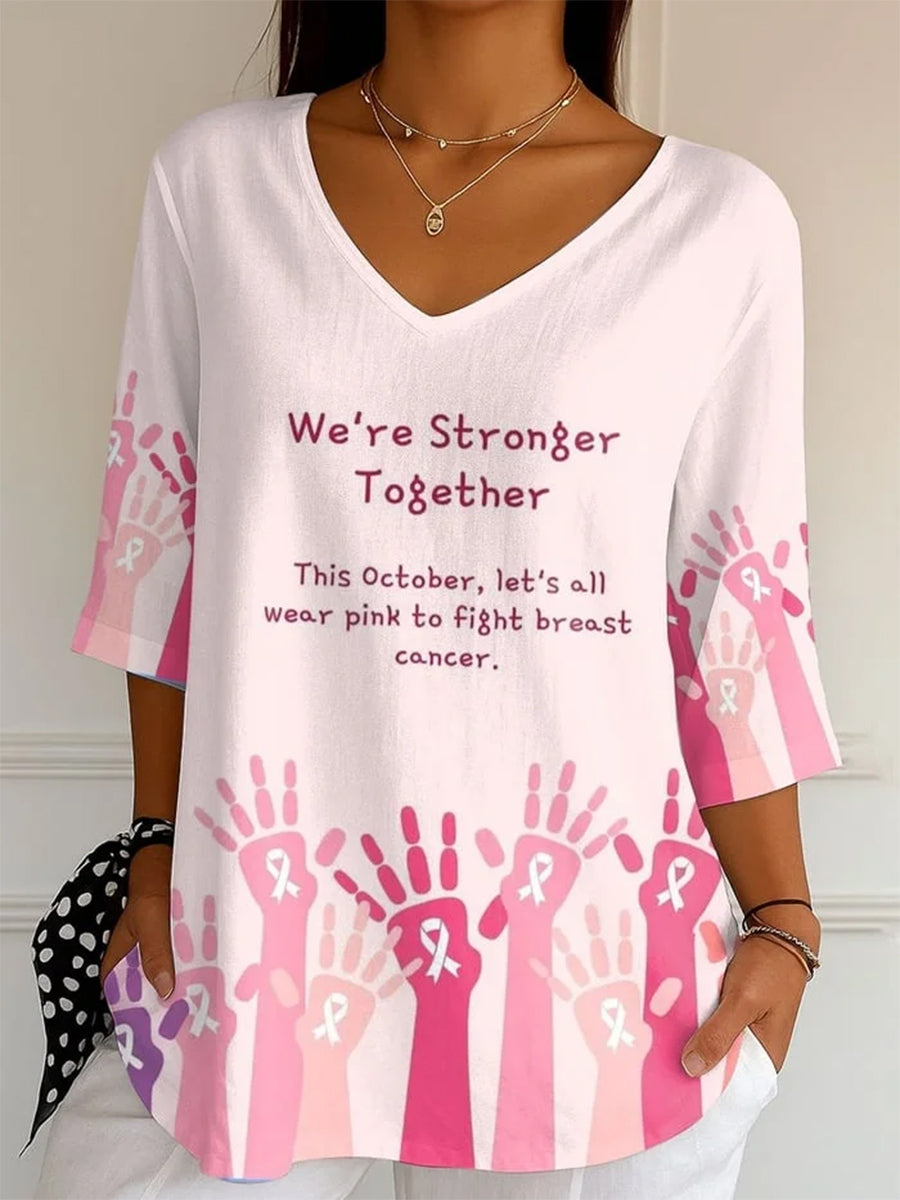 Women's Breast Cancer Pink Ribbon Print Top
