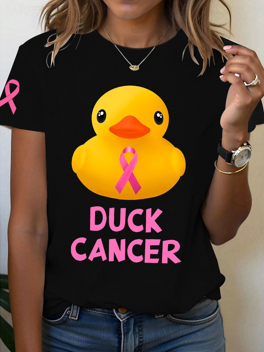 Women's Breast Cancer Awareness DUCK CANCER Print T-Shirt