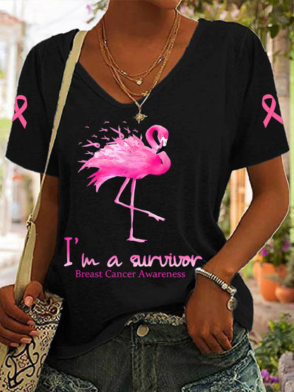 Women's Breast Cancer Awareness I'm a Survivor Flamingo T-Shirt