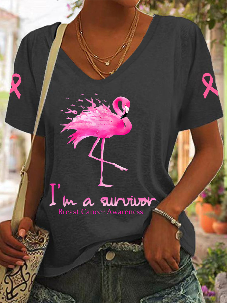Women's Breast Cancer Awareness I'm a Survivor Flamingo T-Shirt